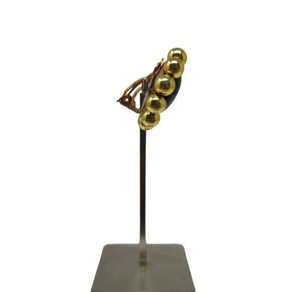 Vintage Gold and Black Beaded Clip-On Earrings - Picture 2 of 4